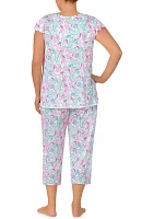 Plus Printed Cropped Pajama Set