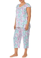 Plus Printed Cropped Pajama Set