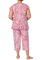 Plus Printed Cropped Pajama Set