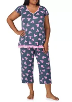 Plus Short Sleeve Cropped Printed Pajama Set