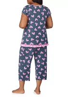 Plus Short Sleeve Cropped Printed Pajama Set