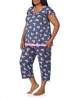 Plus Short Sleeve Cropped Printed Pajama Set