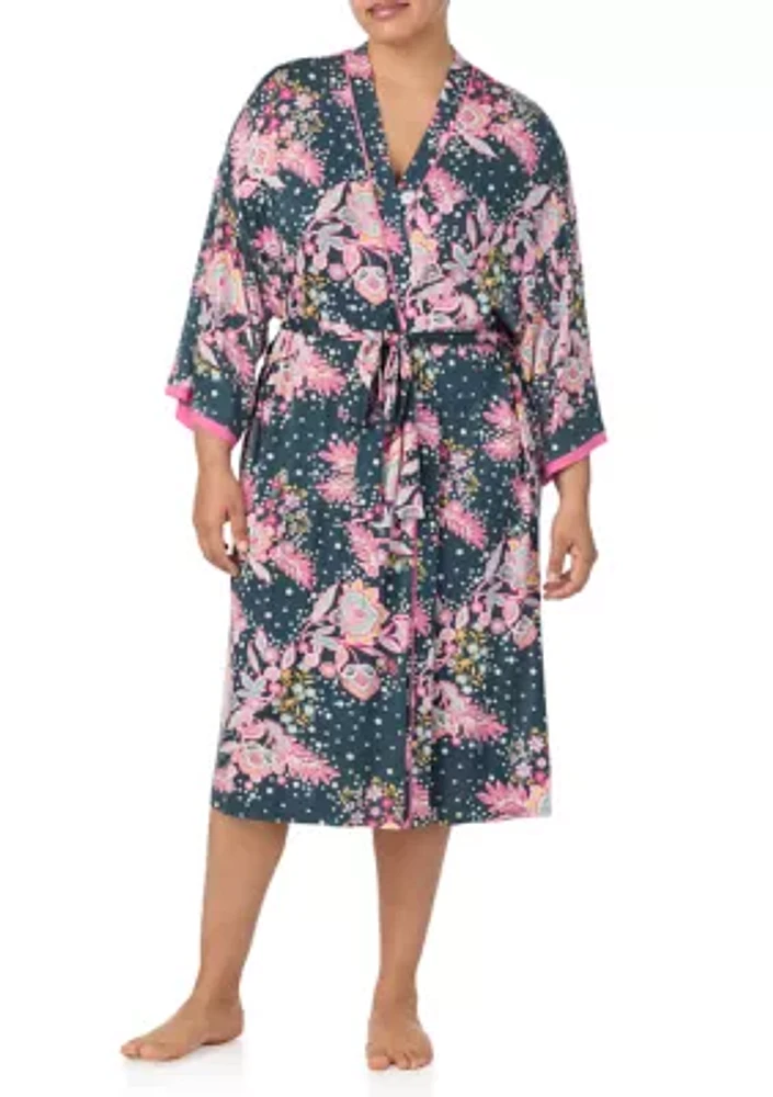 Plus Printed Kimono Wrap Robe