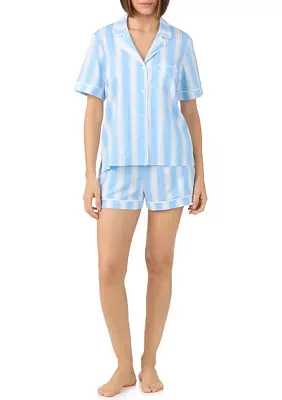 Short Sleeve Notch Collar Top and Boxer Shorts Set