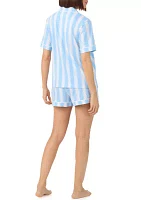 Short Sleeve Notch Collar Top and Boxer Shorts Set