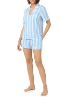 Short Sleeve Notch Collar Top and Boxer Shorts Set