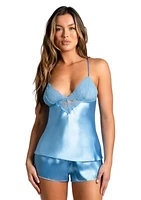 Two Piece Satin Camisole Top and Shorts Set