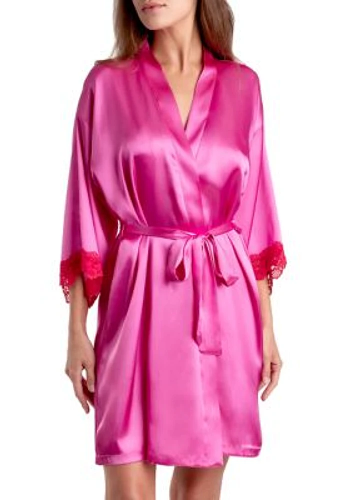 Satin Robe with Contrasting Lace Details