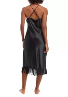 Women's Satin Midi Gown with Fringe