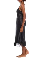 Women's Satin Midi Gown with Fringe