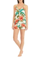 Printed Lace Back Top and Shorts Pajama Set