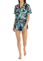 Satin Printed Short Sleeve Top and Shorts Pajama Set