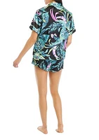 Satin Printed Short Sleeve Top and Shorts Pajama Set