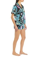 Satin Printed Short Sleeve Top and Shorts Pajama Set