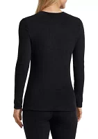 Fleecewear with Stretch Long Sleeve Crew Neck Pajama Top