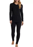 Fleecewear with Stretch Long Sleeve Crew Neck Pajama Top