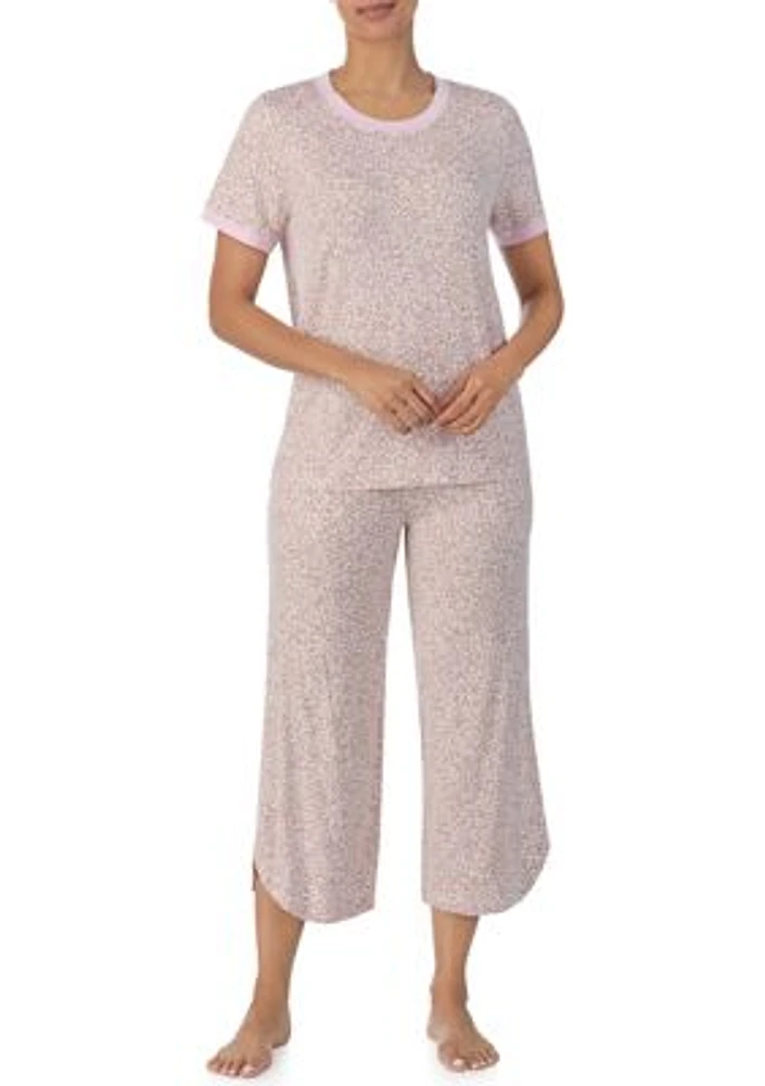 Printed T-Shirt and Cropped Wide Leg Pants Pajama Set