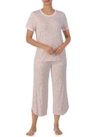 Printed T-Shirt and Cropped Wide Leg Pants Pajama Set