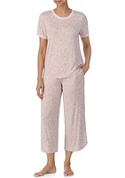 Printed T-Shirt and Cropped Wide Leg Pants Pajama Set