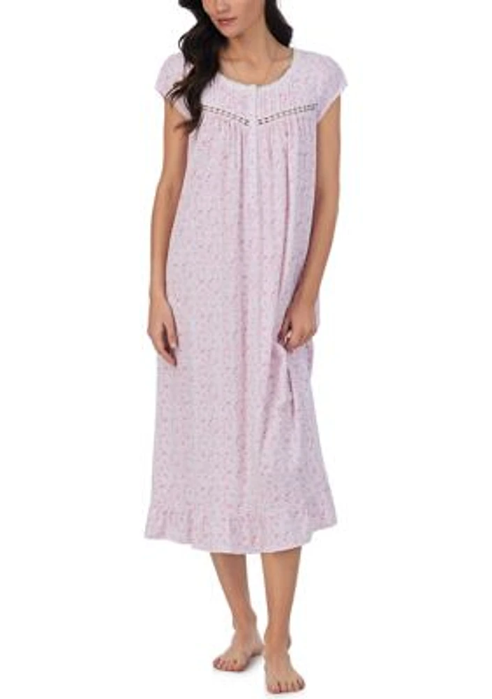 Cotton Jersey Cap Sleeve Long Printed Nightgown