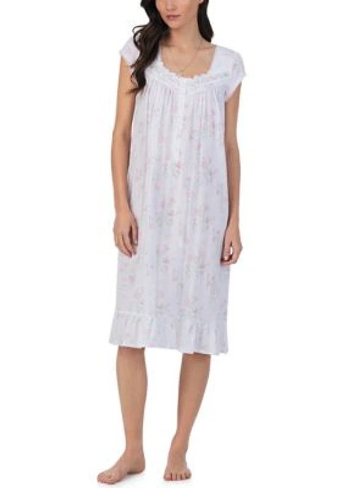 Cotton Modal Jersey Waltz Cap Sleeve Printed Nightgown