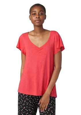 Solid Shirred V-Neck Sleep T-Shirt