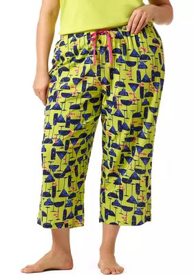 Plus Printed Knit Capri Pajama Sleep Pants