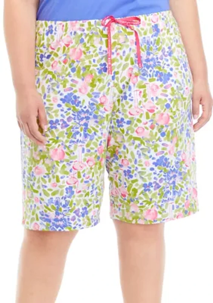 Plus Floral Flamingo Printed Pajama Shorts