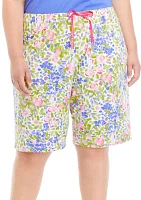 Plus Floral Flamingo Printed Pajama Shorts