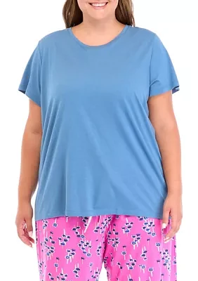 Plus Short Sleeve Solid Scoop Neck Pajama T-Shirt