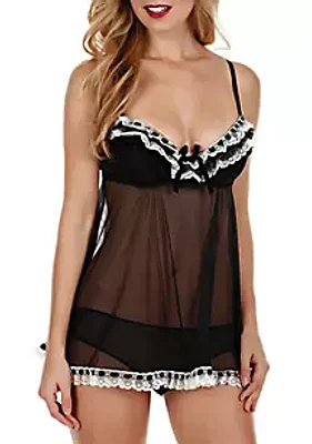 Jezebel Ruffles Galore Mesh & Lace Babydoll with Hipster