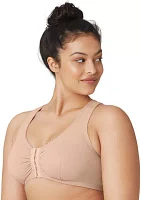 Full Figure Plus Front-Closure Cotton T-Back Comfort Bra Wirefree #1908