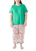 Plus Yummy Ruffle Capri Printed Pajama Set