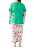 Plus Yummy Ruffle Capri Printed Pajama Set