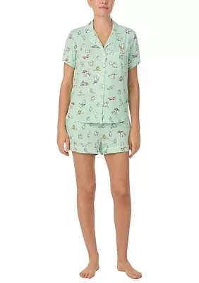 Cropped Printed Notch Collar Top and Pants Pajama Set