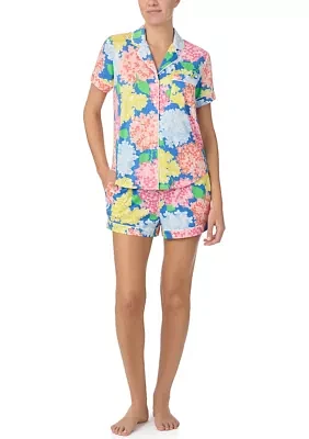 Women's Short Sleeve Notch Collar Shirt and Boxer Shorts Pajama Set