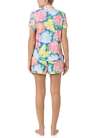 Women's Short Sleeve Notch Collar Shirt and Boxer Shorts Pajama Set