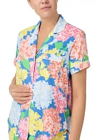 Women's Short Sleeve Notch Collar Shirt and Boxer Shorts Pajama Set