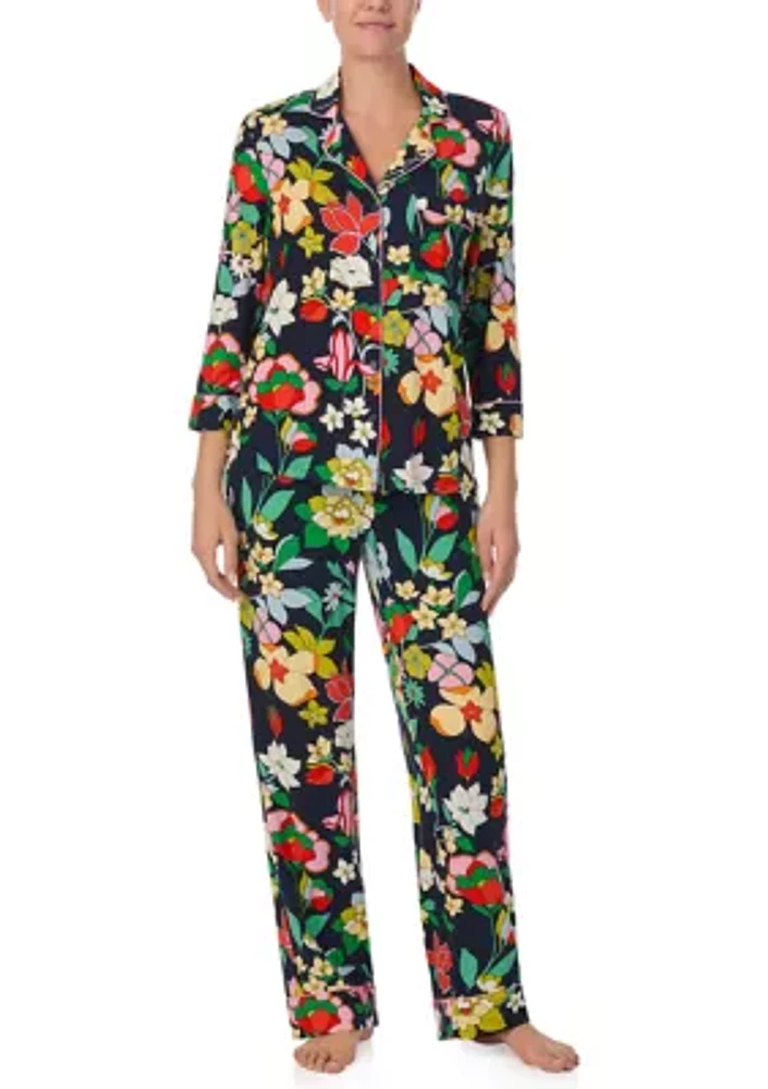 Long Notch Collar Printed Pajama Set