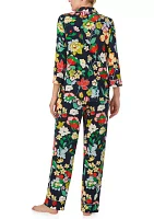 Long Notch Collar Printed Pajama Set