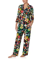 Long Notch Collar Printed Pajama Set