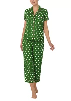 Cropped Dot Printed Notch Collar Top and Pants Pajama Set