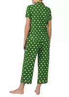 Cropped Dot Printed Notch Collar Top and Pants Pajama Set