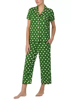 Cropped Dot Printed Notch Collar Top and Pants Pajama Set