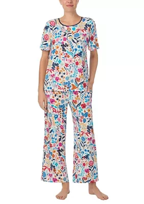 Cropped Printed Two Piece Pajama Set