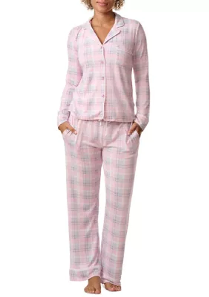 Notch Collar Long Sleeve Shirt and Pants Pajama Set