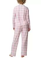 Notch Collar Long Sleeve Shirt and Pants Pajama Set