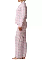 Notch Collar Long Sleeve Shirt and Pants Pajama Set