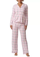 Notch Collar Long Sleeve Shirt and Pants Pajama Set