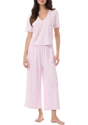 Short Sleeve Wrap T-Shirt and Cropped Pants Pajama Set